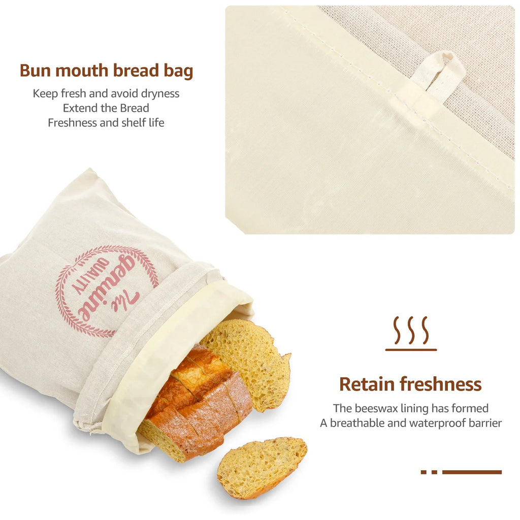 2 Pcs Bread Bag Reusable Cotton and Beeswax Sourdough Bag Multifunctional Portable Bread Sack for Home Picnic Traveling Daily