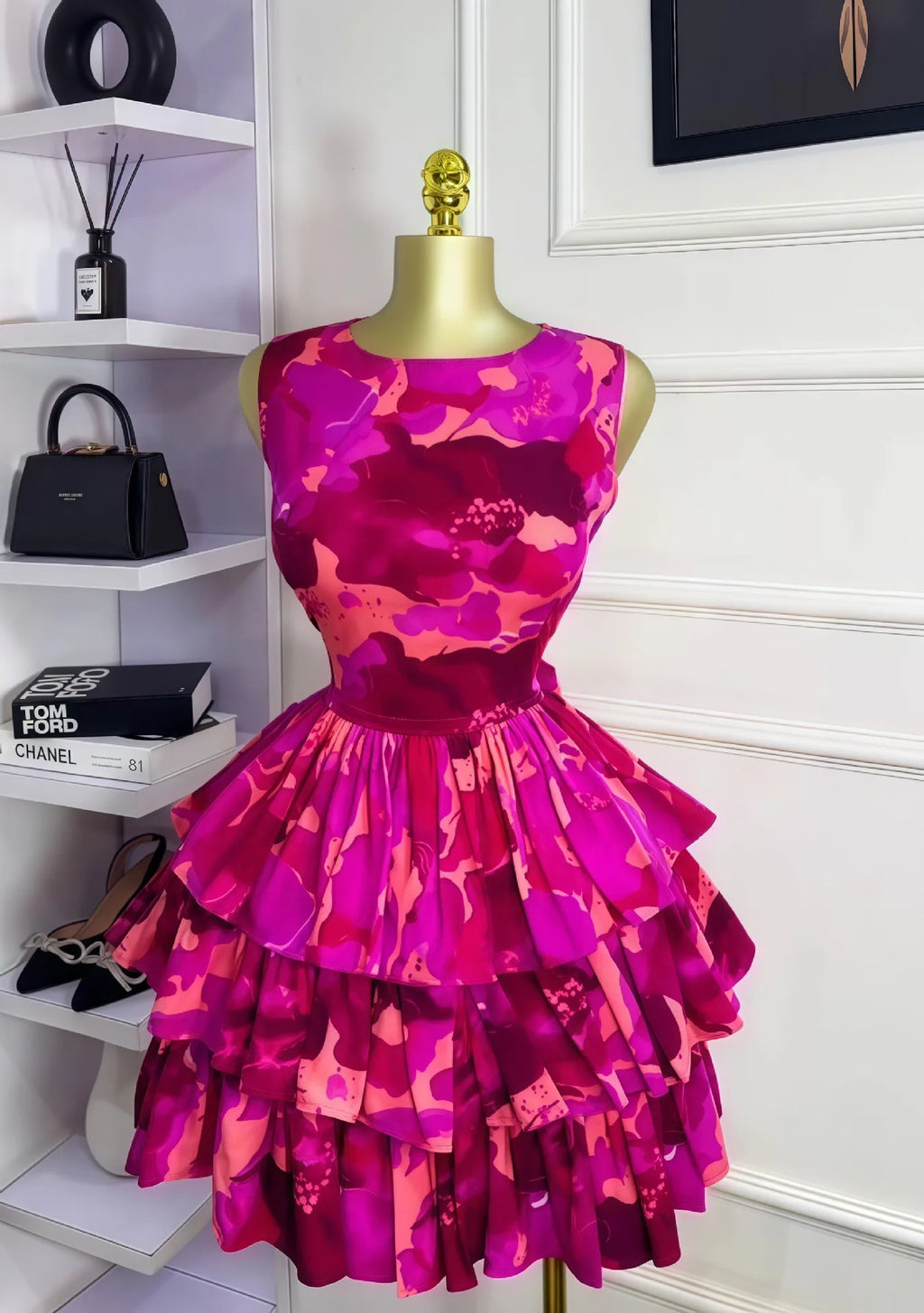 2026Elegant Women Ruffles Sexy Mini Dress Fashion Floral Print Chiffon Short Skirt Long Sleeve V Neck Hollow Out Low Cut Dresses