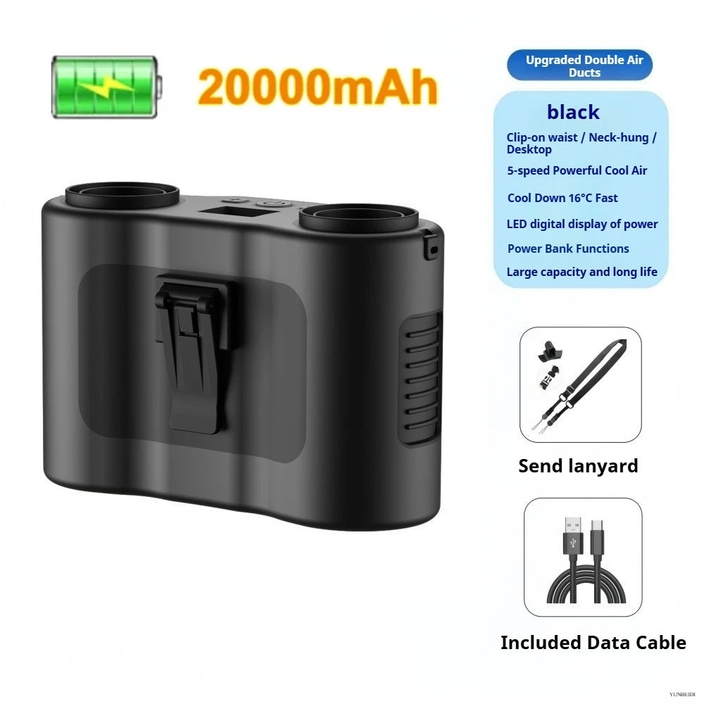 Portable Waist Clip Fan Mini USB Charging Hanging Fan with LED Flashlight Outdoor Single/dual Air Outlet Fan 20000/10000Mah F6/7