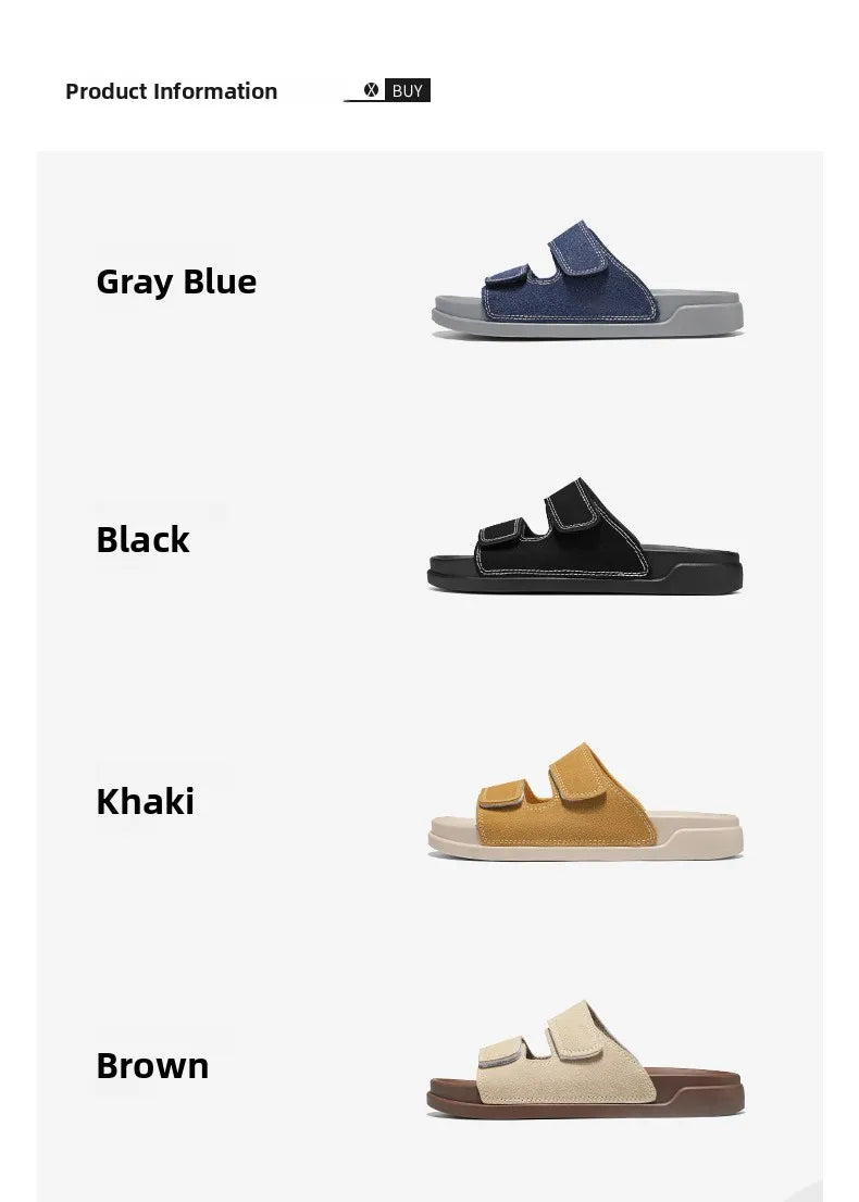 Birkent Men's Sandals Summer 2026 Outdoor Sports Beach Flat Slippers Thick Bottom Anti-slip Wear-resistant Casual Slip-ons