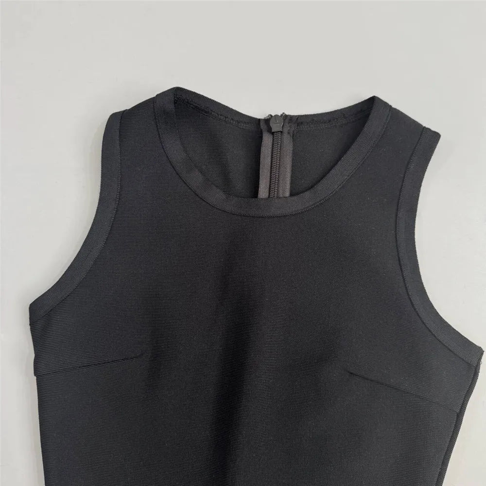 2025 New Women Sleeveless Bandage Dress Sexy Beading Tassels Clothes Club Party Elegant Dresses