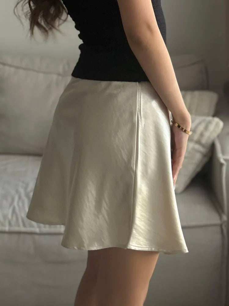 Summer Short Skirts For Women Office Wear Black A Line Luxury Mini Satin Skirt Ladies High Waist Simple Women's Skirts Silk