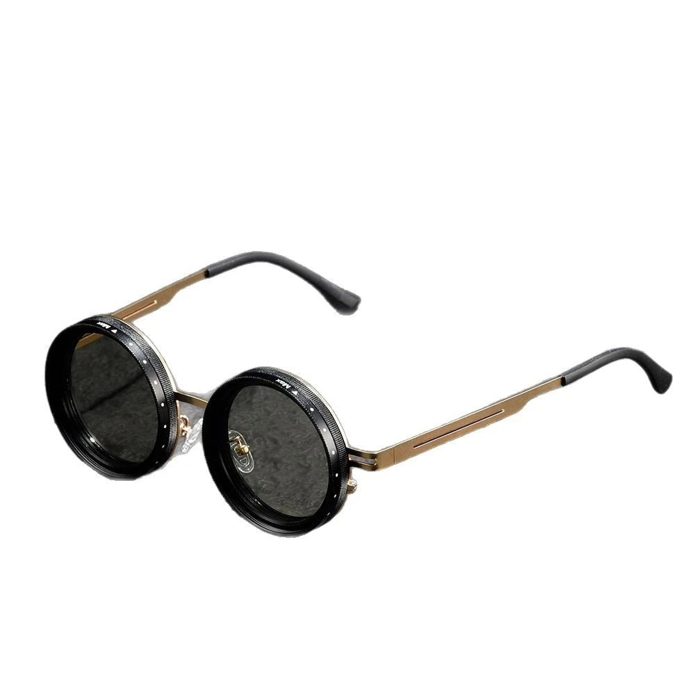Driving Sunglasses Men Adjustable Sunglasses Round Frame Steampunk Sun glasses Color-changing ND 9 Polarized Lenses Sun Glasses