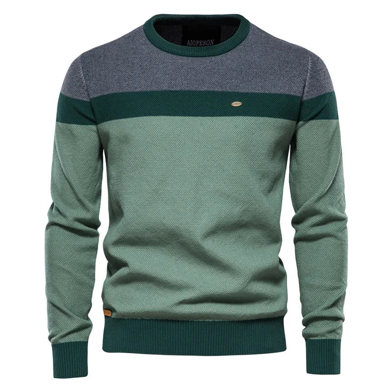 New Fashion Autumn Winter 2025 Men's Striped Casual Trendy O-neck Long Sleeve Spliced Knitted Sweaters Male Pullovers Clothes