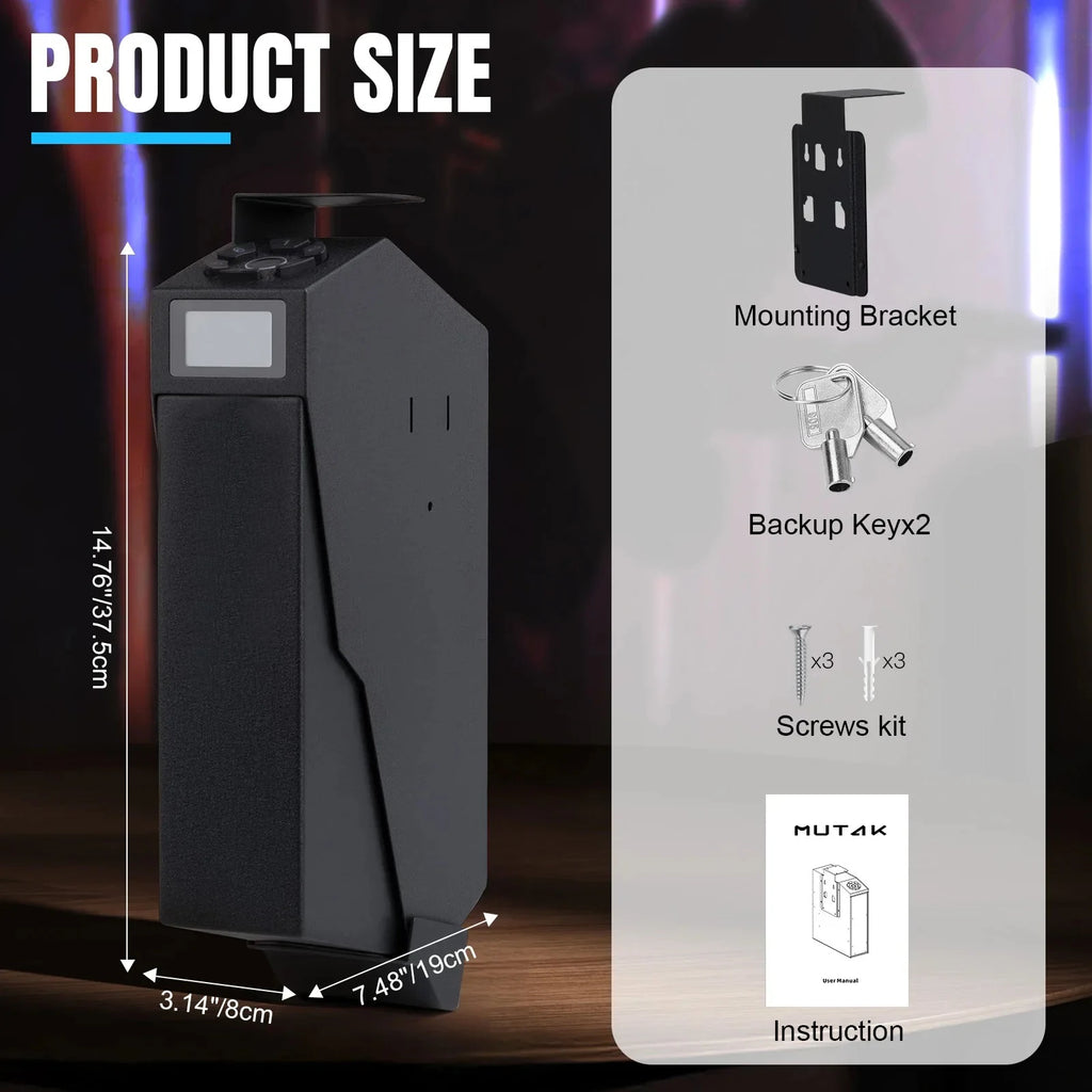 Biometric Bedside Handgun Quick Access Pistol Lock Box for Nightstand,Car,Fingerprint/Pin Code/Type-C