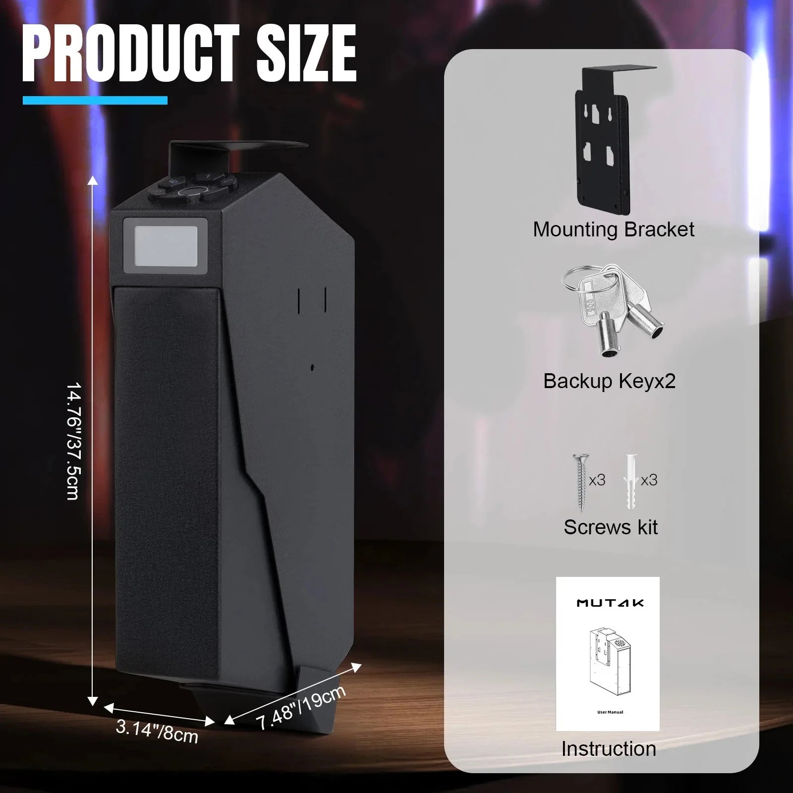 Biometric Bedside Handgun Quick Access Pistol Lock Box for Nightstand,Car,Fingerprint/Pin Code/Type-C