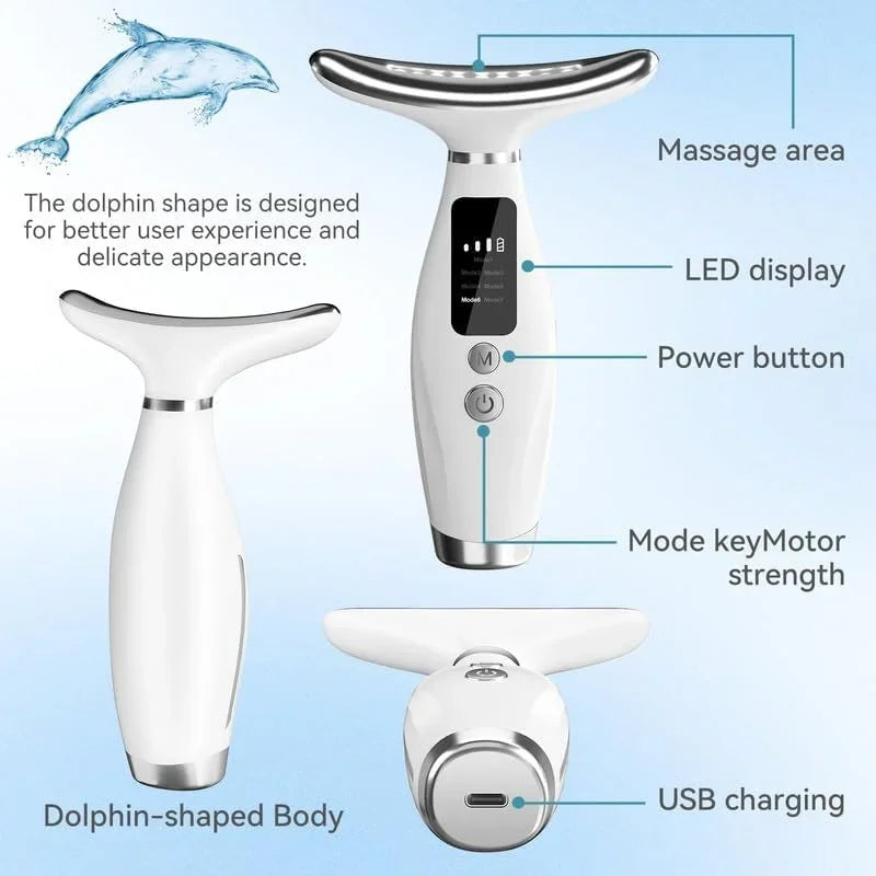 EMS micro current neck beauty instrument, 7-color facial massager, through vibration to enhance facial neck care