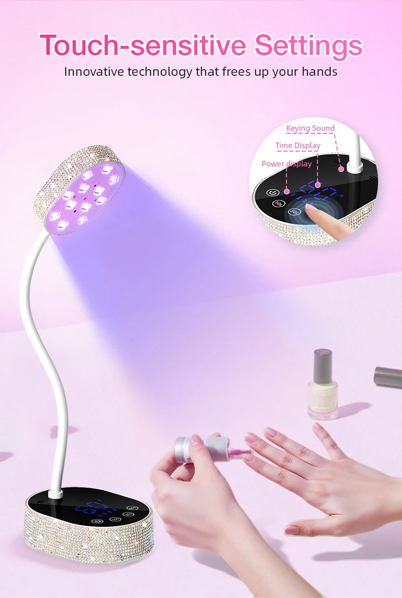 Wireless UV LED Nail Lamp 36W Rechargeable Mini Gel Dryer with Auto Sensor Timer and 360° Rotating Neck for Manicure on the Go