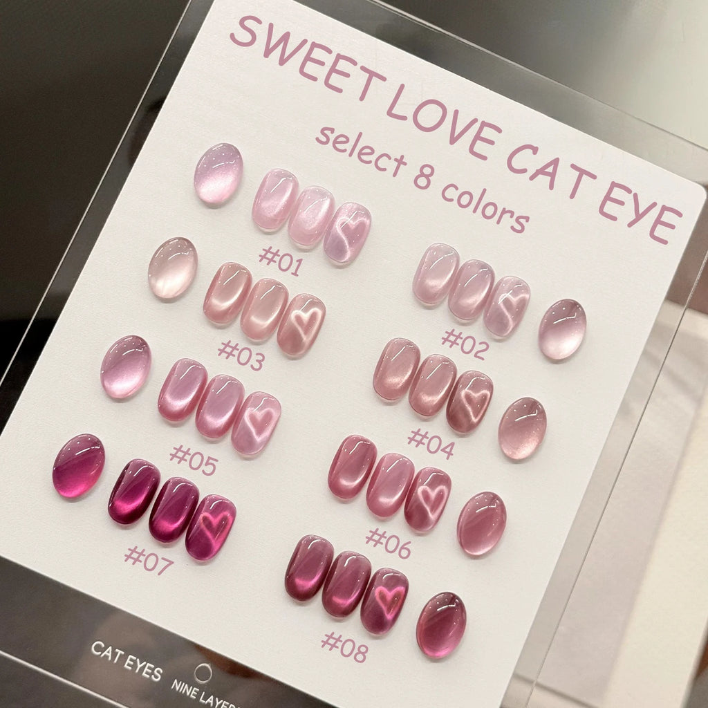 1-12pcs ZH Spring/Summer Ice Transparent Sweet Wine Glass Beads Cat Eye Nail Polish Gel New Flashy Popular Pink Nail Supplies