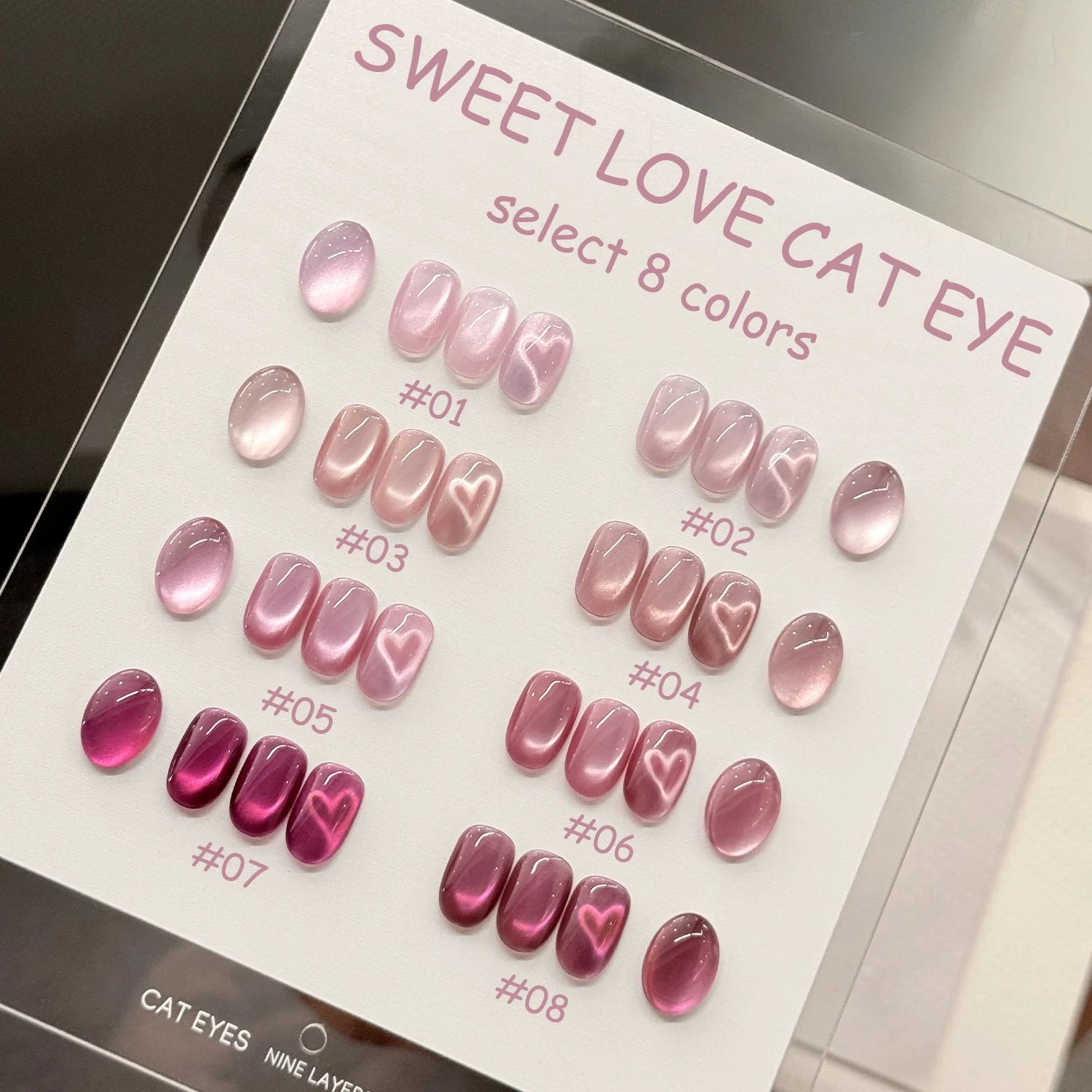 1-12pcs ZH Spring/Summer Ice Transparent Sweet Wine Glass Beads Cat Eye Nail Polish Gel New Flashy Popular Pink Nail Supplies