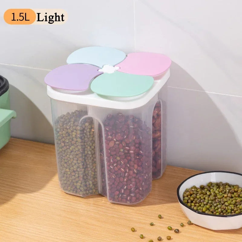 4 Grids Cereals Sealed Jar Kitchen Cereals Storage Box Plastic Food Container Moisture-proof Grain Tank Spaghetti Keep Fresh Box
