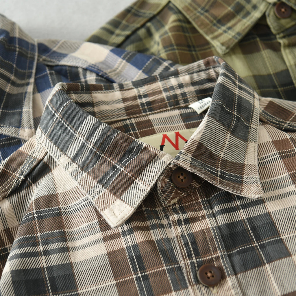 100% cotton vintage wash plaid shirt Men's spring and autumn casual long-sleeved shirt jacket