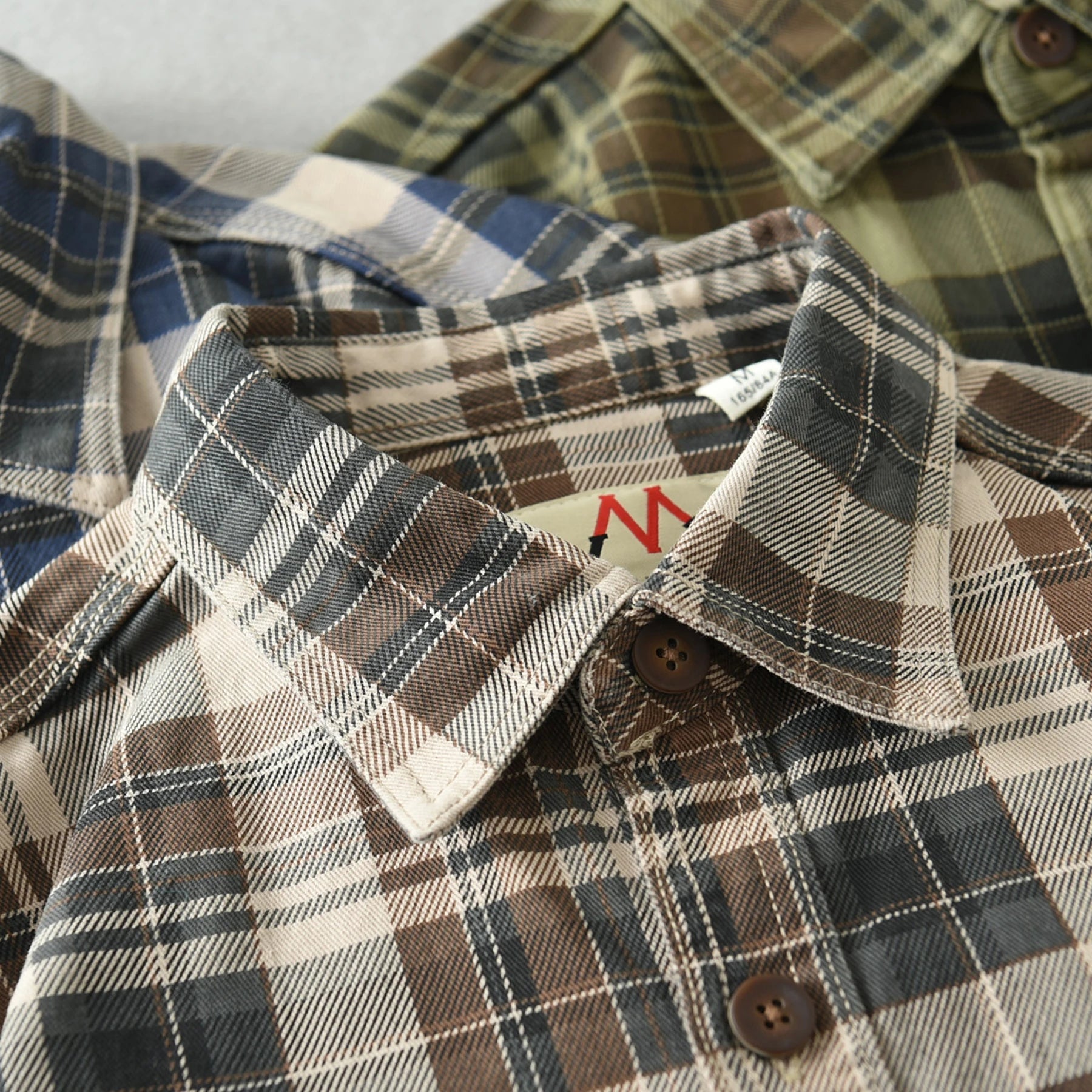 100% cotton vintage wash plaid shirt Men's spring and autumn casual long-sleeved shirt jacket