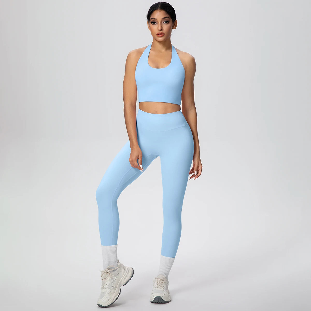 2PCS/set Yoga Set for Woman's Sexy Backless Halter Bra Sports Top Quick Drying Legging Summer Gym Fitness Pants Yoga Set