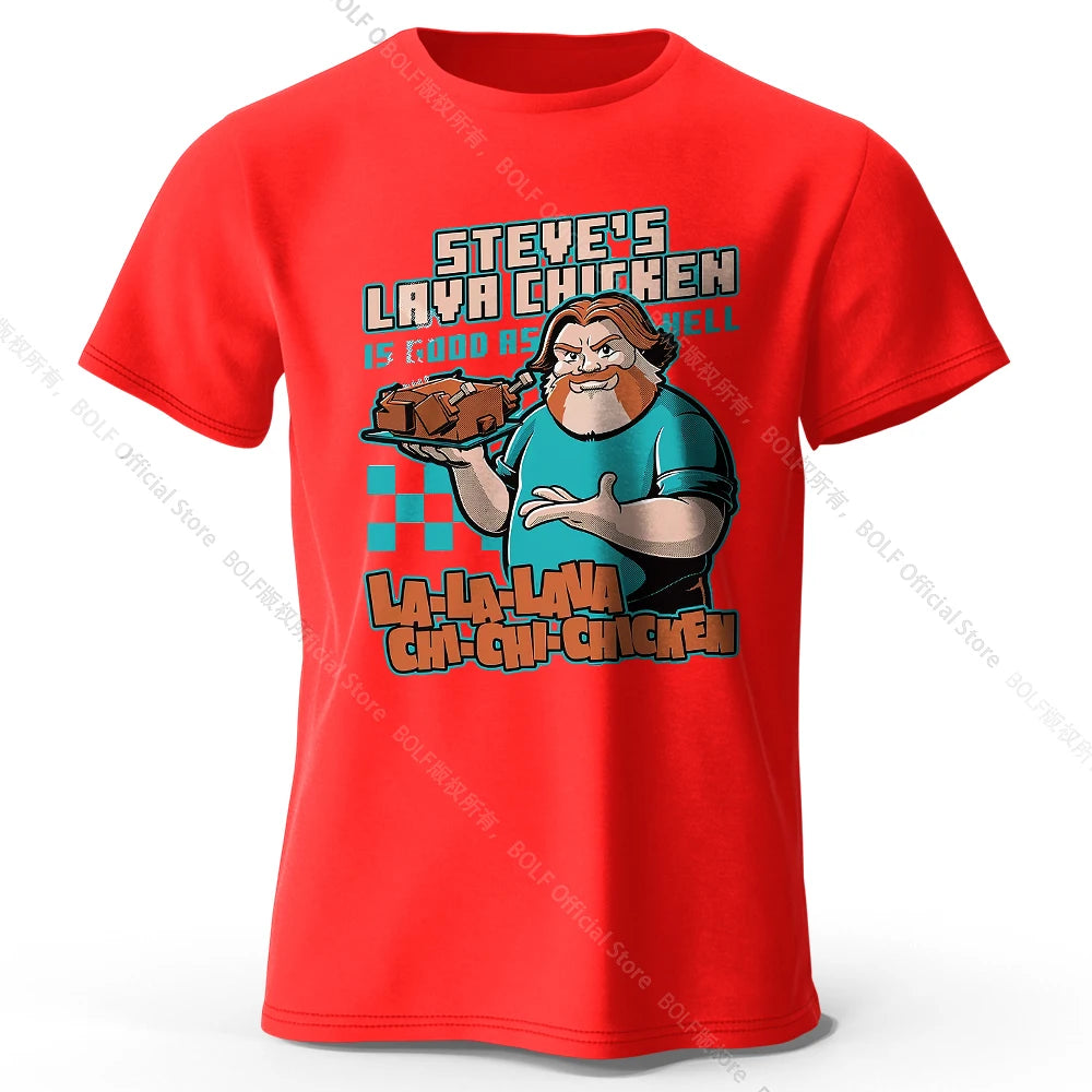 Men's Steve's Lava Chicken Printed T-Shirt 100% Cotton Oversized Quirky Graphic Tees for Women Summer Tops Geek Streetwear