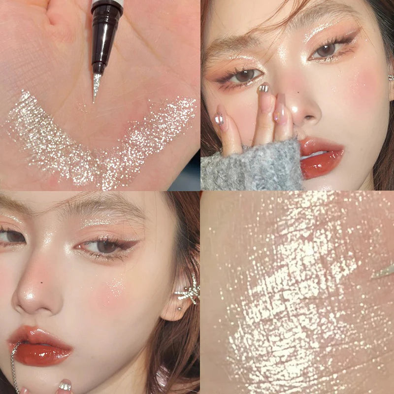 1Pc Glitter Eyeshadow Pen Matte Purple Diamond Eyeliner Pen Waterproof Highlight Brighten Silkworm Makeup Pencil Shiny Eyelids