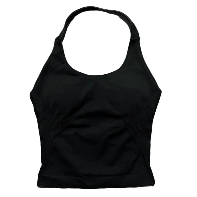 HISTELLO Sports Halter Top Seamless Women Sexy Yoga Clothing Backless Gym Tank Tops Push Up Workout Vest Running Fitness Bra Top