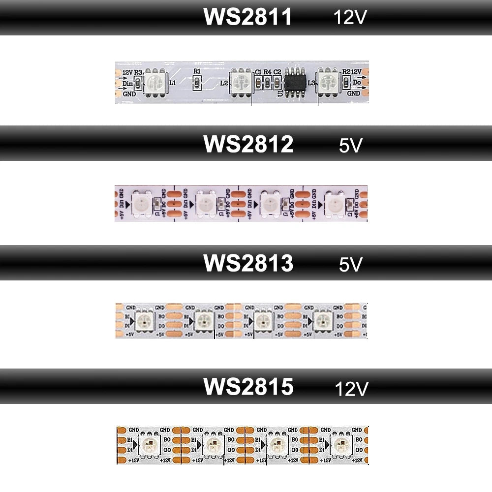 WS2812B WS2811 WS2813 WS2815 30/60/144pixels/leds/m 5050 RGB LED Strip WS2812 Individually Addressable Tape Light DC5V DC12V