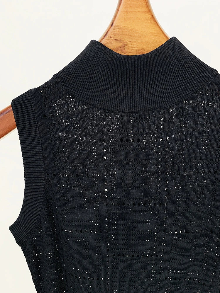 HIGH STREET Newest 2026 Summer Fashion Designer Sleeveless Hollow Out Monogram Knitted Tank Dress
