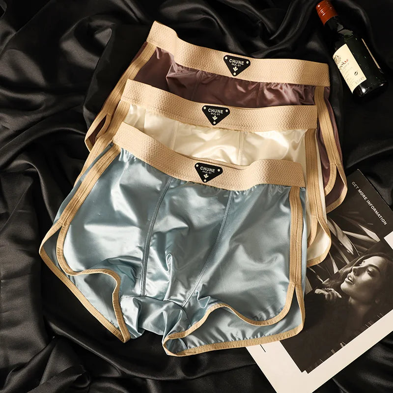 1/3 PCS Men's Luxury Satin Ice Silk Shorts Boxers Hygroscopic Breathable Double-layer Silk Crotch High Elastic Underpants