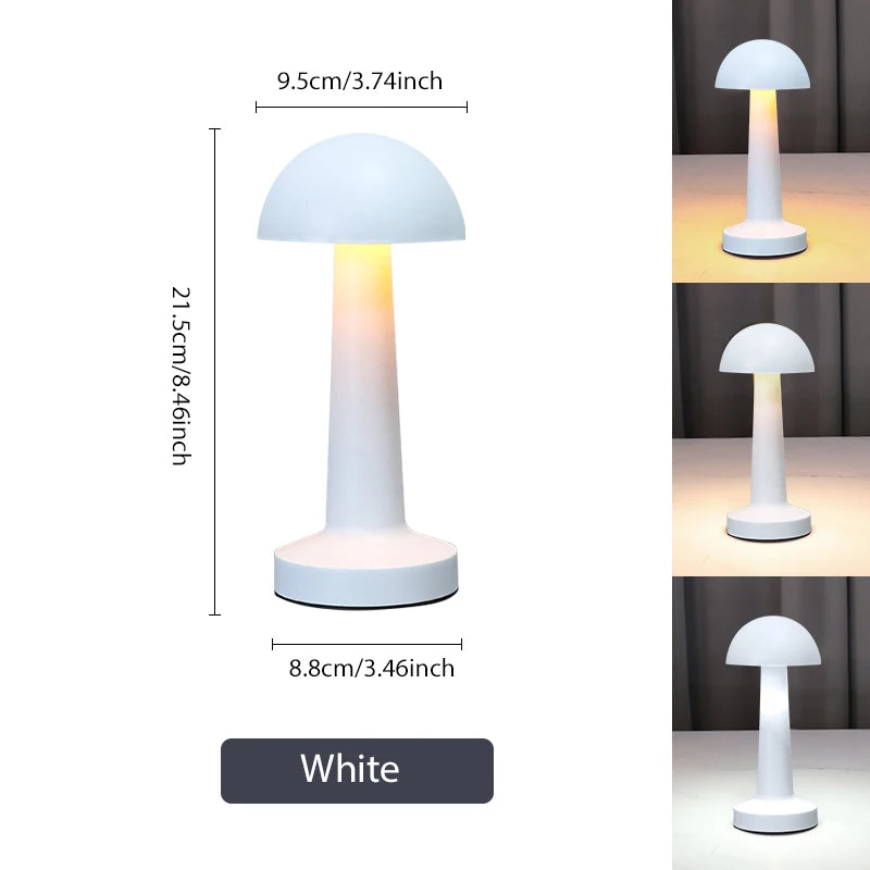 Rechargeable Mushroom Table Lamp Cordless LED Night Light Touch Dimmable Bedside Desk Lamp for Bedroom Living Room Home Decor