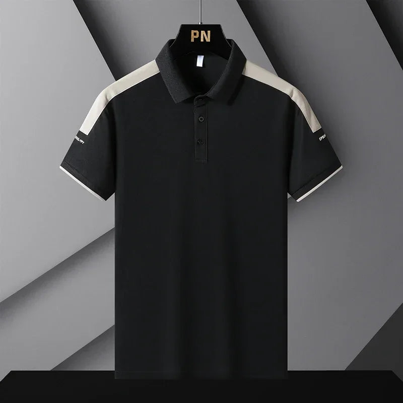 Business Casual Fashion Patchwork T-shirts Contrasting Colors Summer Short Sleeve Men's Clothing Polo-Neck All-match Polo Shirts