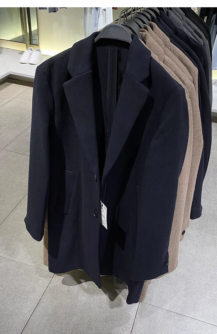MAMELICCE Original design Mid-length woolen coat Wool-blend coat Classic business casual Autumn and winter trench coats Men coat