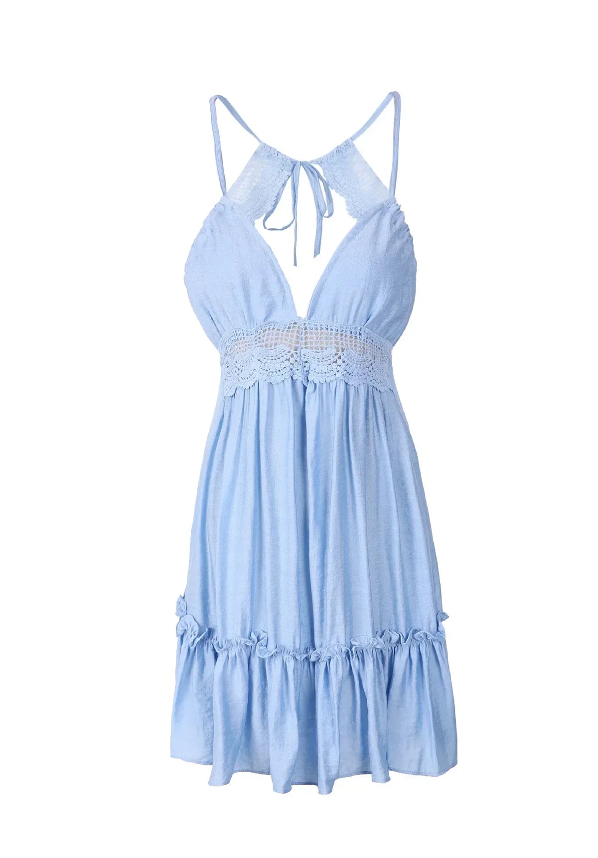 Women's Clothing Sexy Backless Lace Dress Strap V-neck Holiday Mini Dress Ruffles Sleeveless Summer Dress Beach Boho Robes
