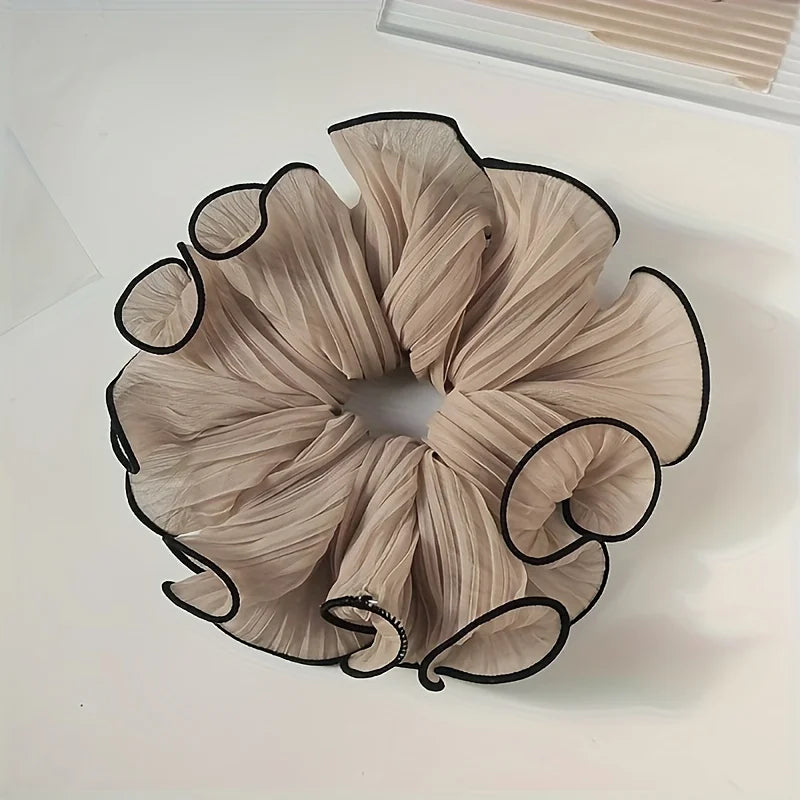Elegant Tassel Design Fabric Hair Ties - Solid Color Chiffon Scrunchies, Pleated Hair Bands for Women'S Bun