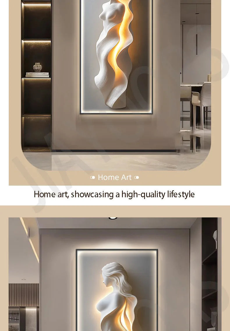 Led Lights Modern Light Luxury Entrance Door Decoration Painting, Simple Abstract Corridor Hanging Painting Wall Lamp Painting