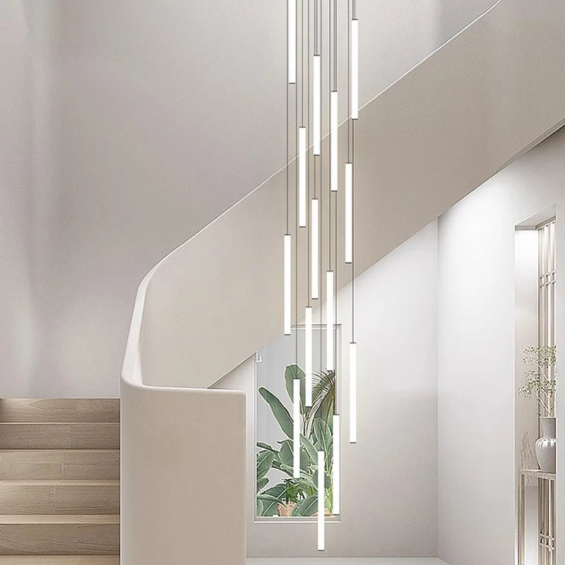 Nordic Stairs LED Long Chandeliers Minimalist Duplex Attic Living Room Kitchen Pendant Lights Home Decoration Ceiling Chandelier