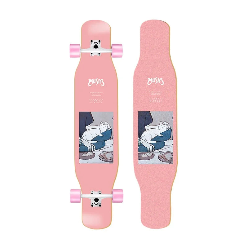 44 Inch Double Kick Dance Longboard 7-Layer Maple Wood Double Sided Graphic Complete Skate Deck All Ages Amateur Professional Ri