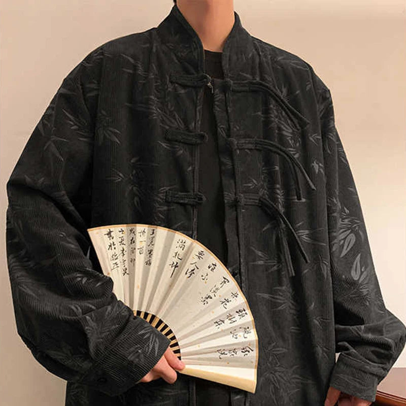 Autumn Retro Single-breast Button Long Sleeve Shirts For Men Graphic Printed Harajuku Corduroy Shirt Y2K Streetwear Tshirts