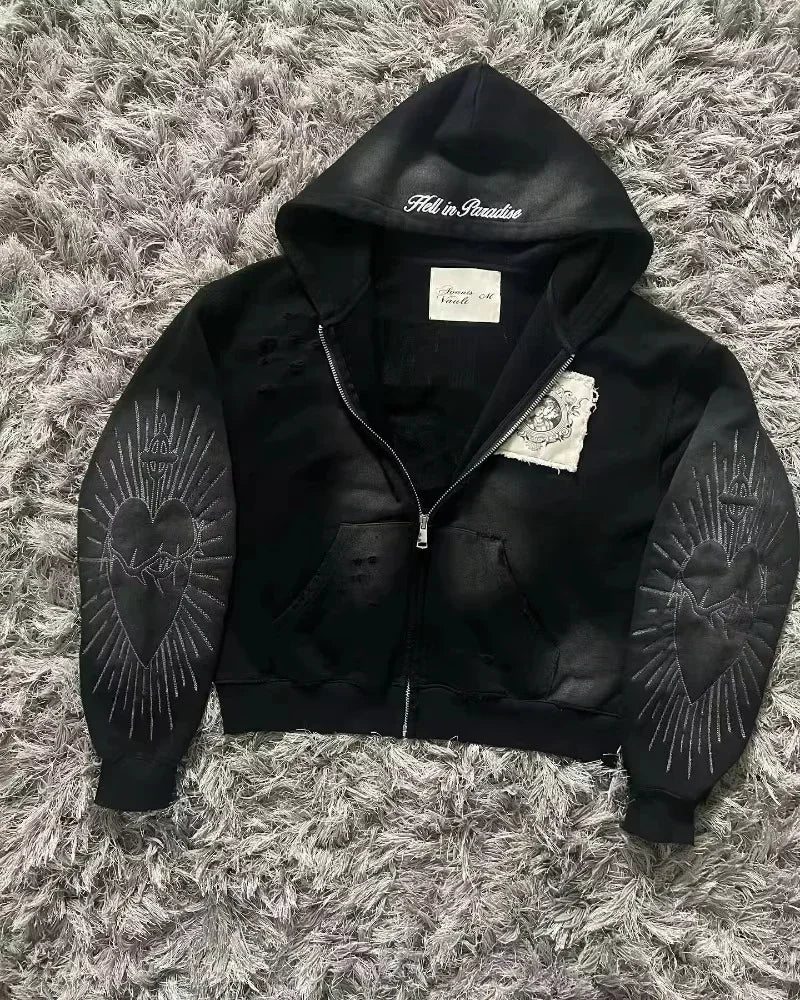 2026 American Fashion Trend Fur Collar Zipper Hoodie Men Street Hip Hop Retro Loose Sweatshirt Unisex Fleece Padded Warm Hoodie