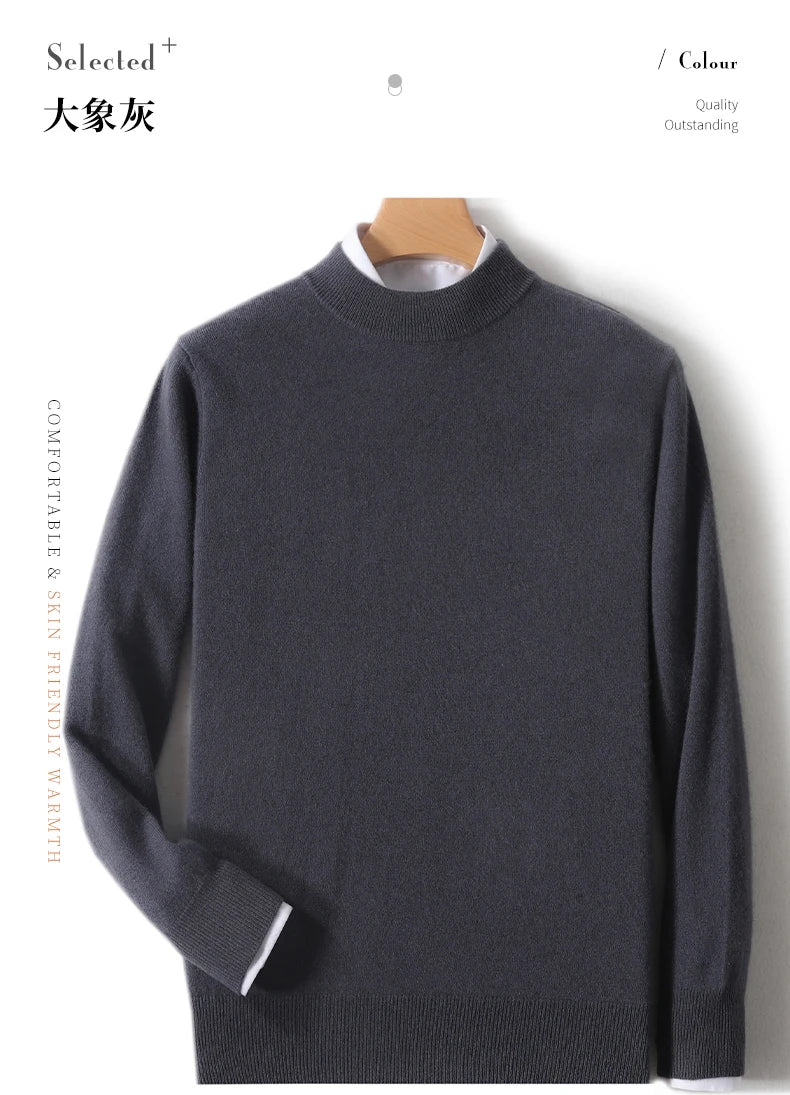 Autumn And Winter New 100% Pure Wool Men's Round Neck Thick Sweater Loose Knit Bottoming Shirt Cashmere Top