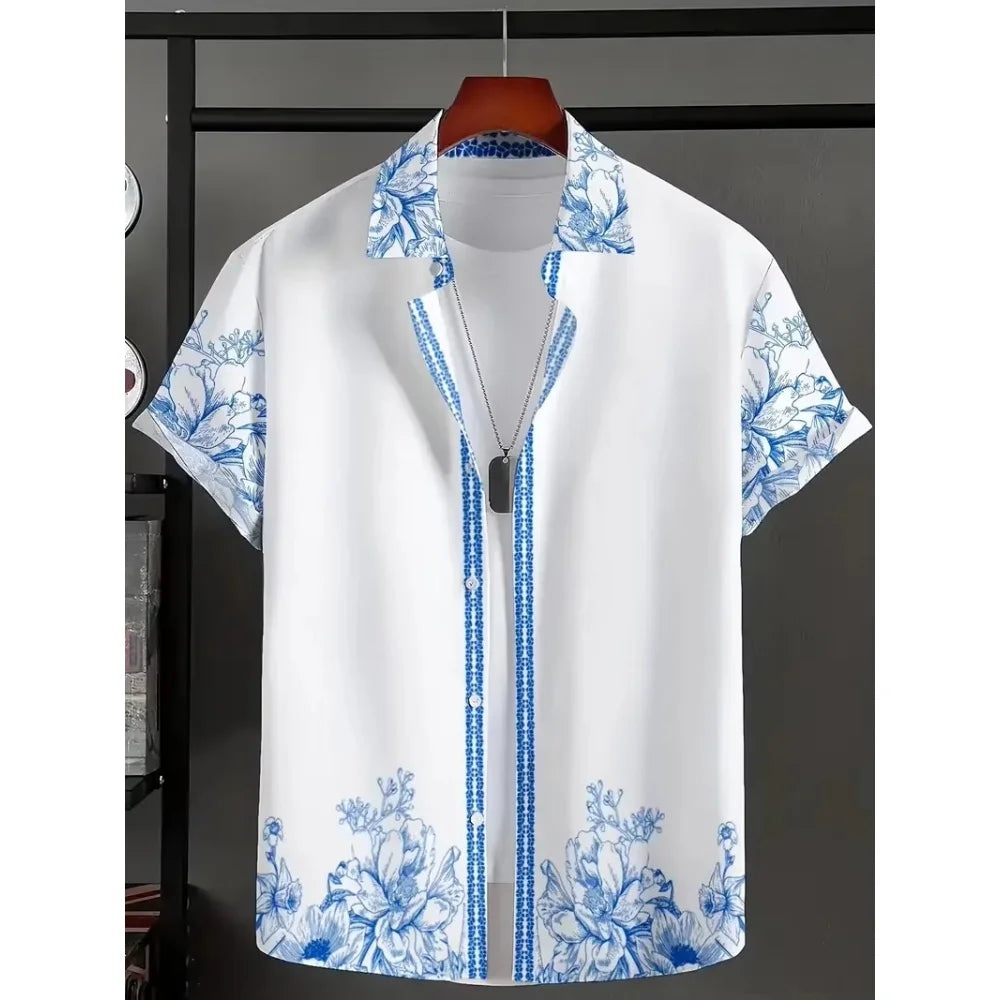 Hawaiian Shirt Summer Crisp Simple Everyday Men's and Women's Lapel Button-Down Top Oversized Cool Summer Casual Men Clothing