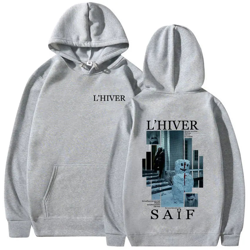Rapper L'HIVER Saif Album 2025 New Hoodie Men's Hip Hop Fleece Pullover Sweatshirt Retro Long Sleeve Oversized Hoody Streetwear