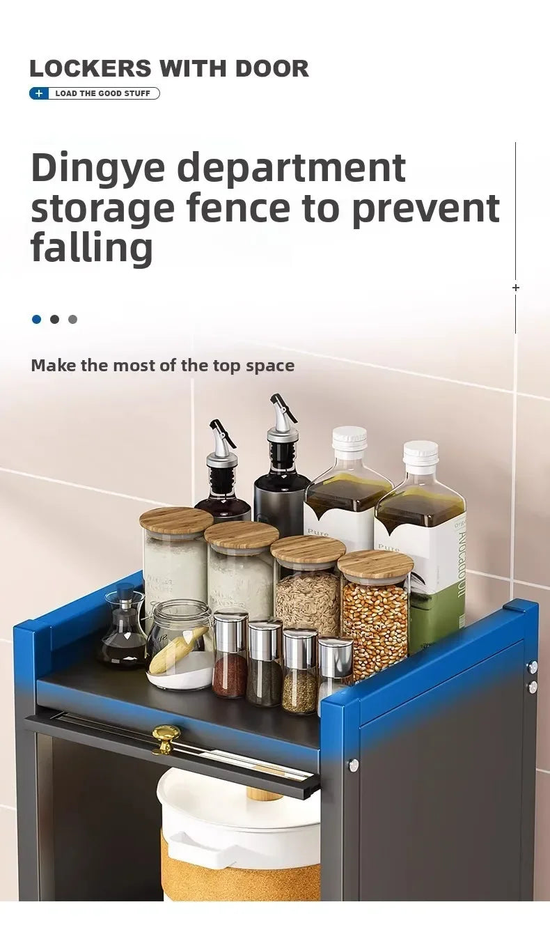 Multi-functional Kitchen Shelf Floor-to-ceiling Shelf Locker Microwave Pot Oven Cabinet Storage Rack with Cabinet Door
