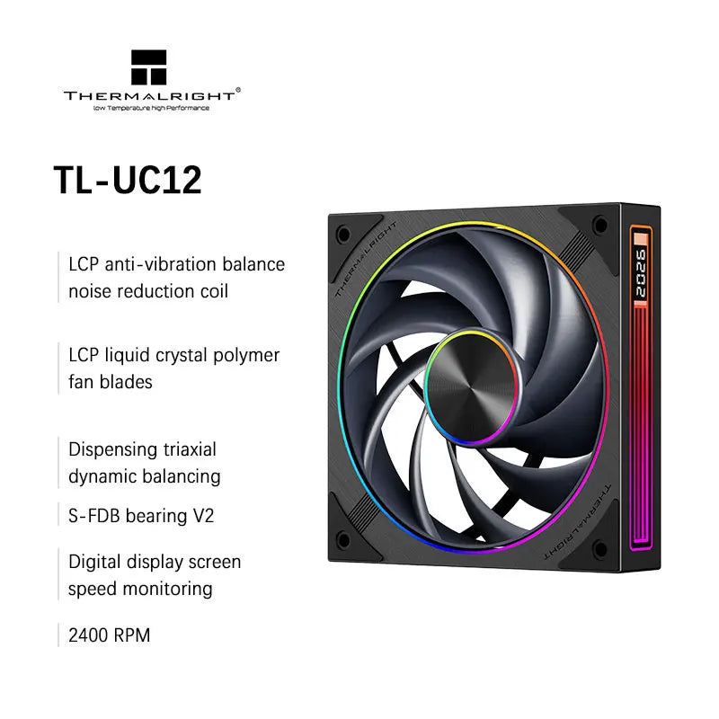Thermalright TL-UC12/24/36 Performance Level Fan Pressure Fan ARGB Infinity Mirror Smart Speed Display 2400 RPM PWM Temperature