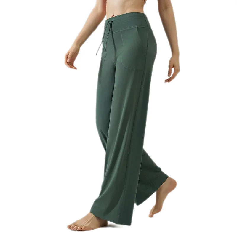 Women's High-Waisted Drawstring Wide-Leg Sports Pants Loose Fit Running Trousers & Slimming Yoga Fitness Pants