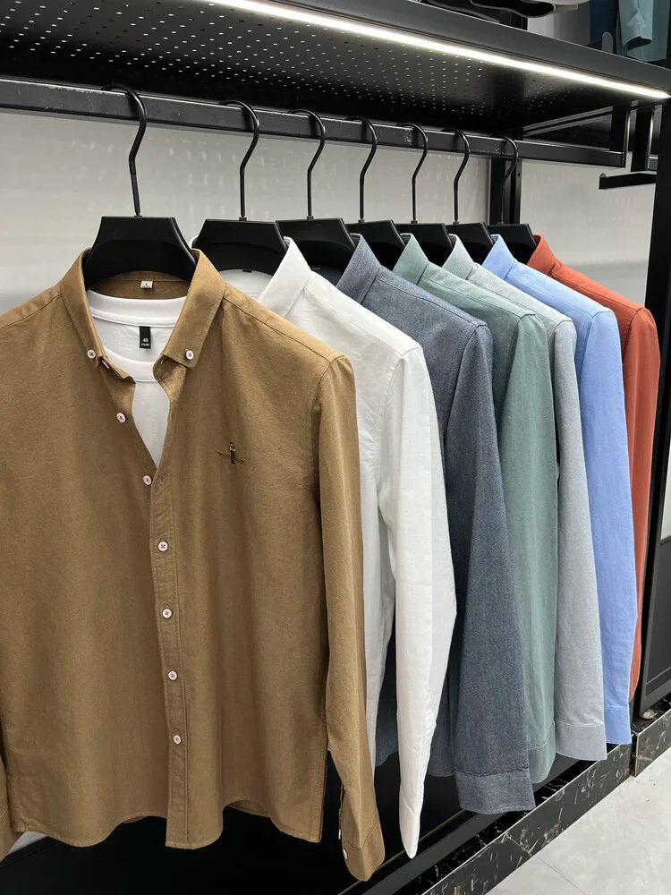 Luxury brand golf embroidered men's long sleeved shirt made 100% pure cotton comfortable and casual 2024 autumn new men's top