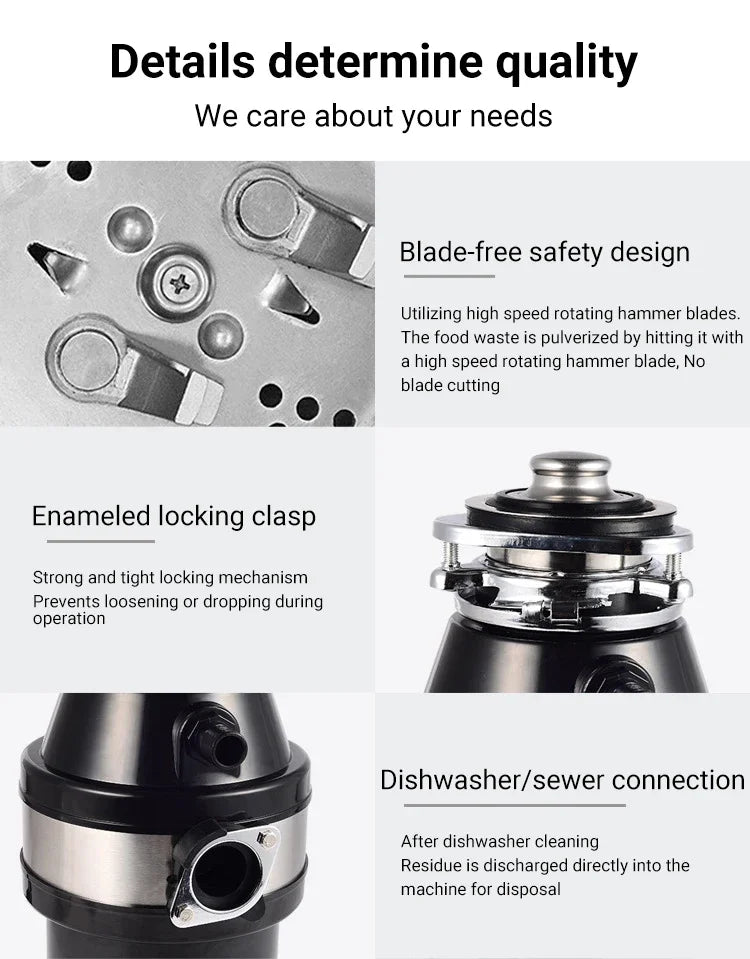 DIVEDEER Household Food Waste Disposer 220V/560W Food Residue Pulverizer Sewer Waste Disposal Pulverizer Kitchen Sink Unit