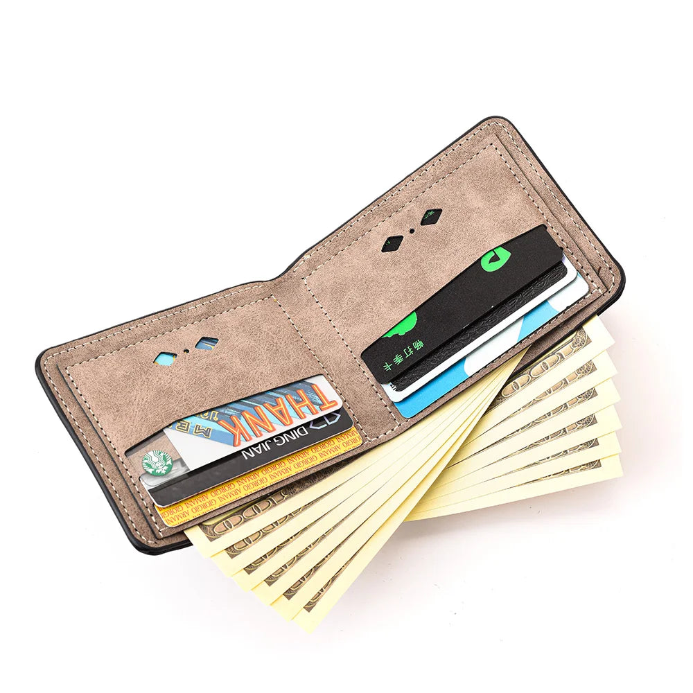 Men's Fashionable Minimalist Short Wallet Personalized PU Leather Design Compact Card Holder for Men