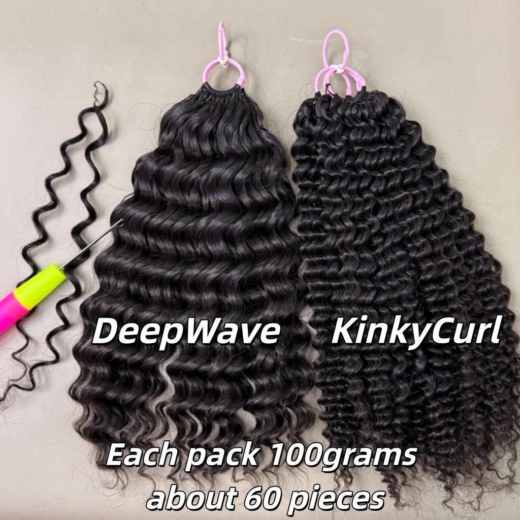 Pre-Separated Feather Crochet Human Hair Bundles Jerry Kinky Curly Deep Wave Hair Miracle Knots Braiding hair for Women