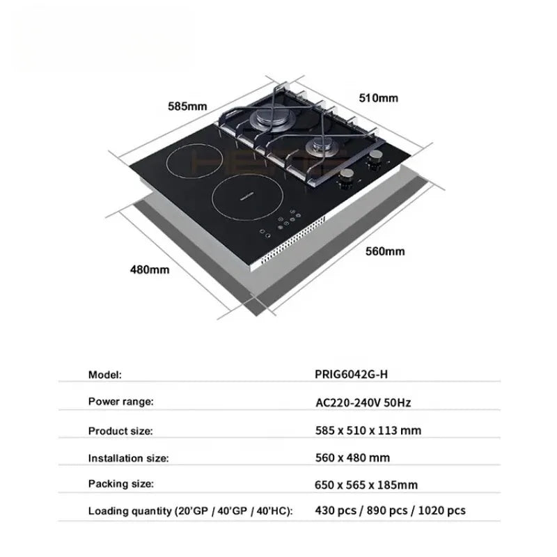 New Products Kitchen Appliances Glass Panel 4 Burners Hybrid Hob With Gas / Induction / Ceramic Burner