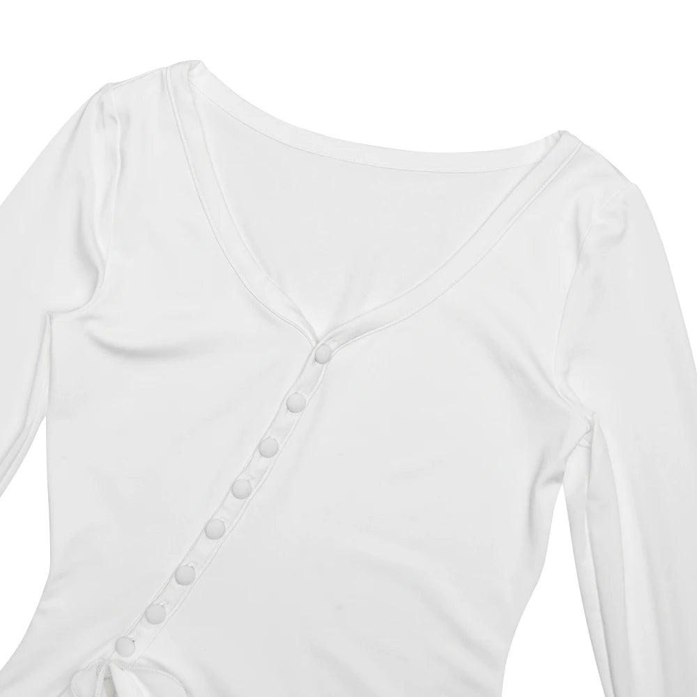 Absobe Women's A-Line Bodycon Mini Dress Ruffle Hem V-Neck Asymmetrical Buttons Long Sleeve Short Dress Party Streetwear Outfits