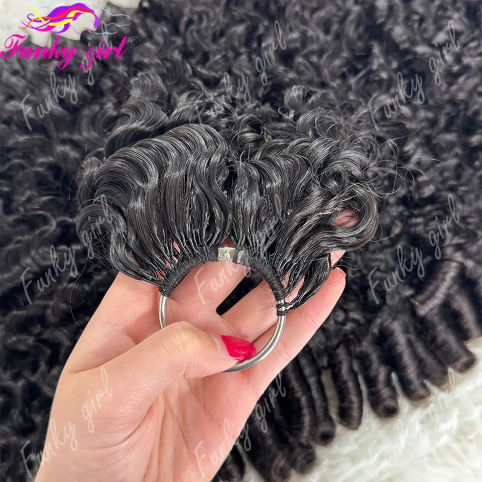 12A Burmese Curly Feather Crochet Human Hair 60g Knotless Pre-Separated Feather Human Hair Crochet Bundles Remy Hair Extensions