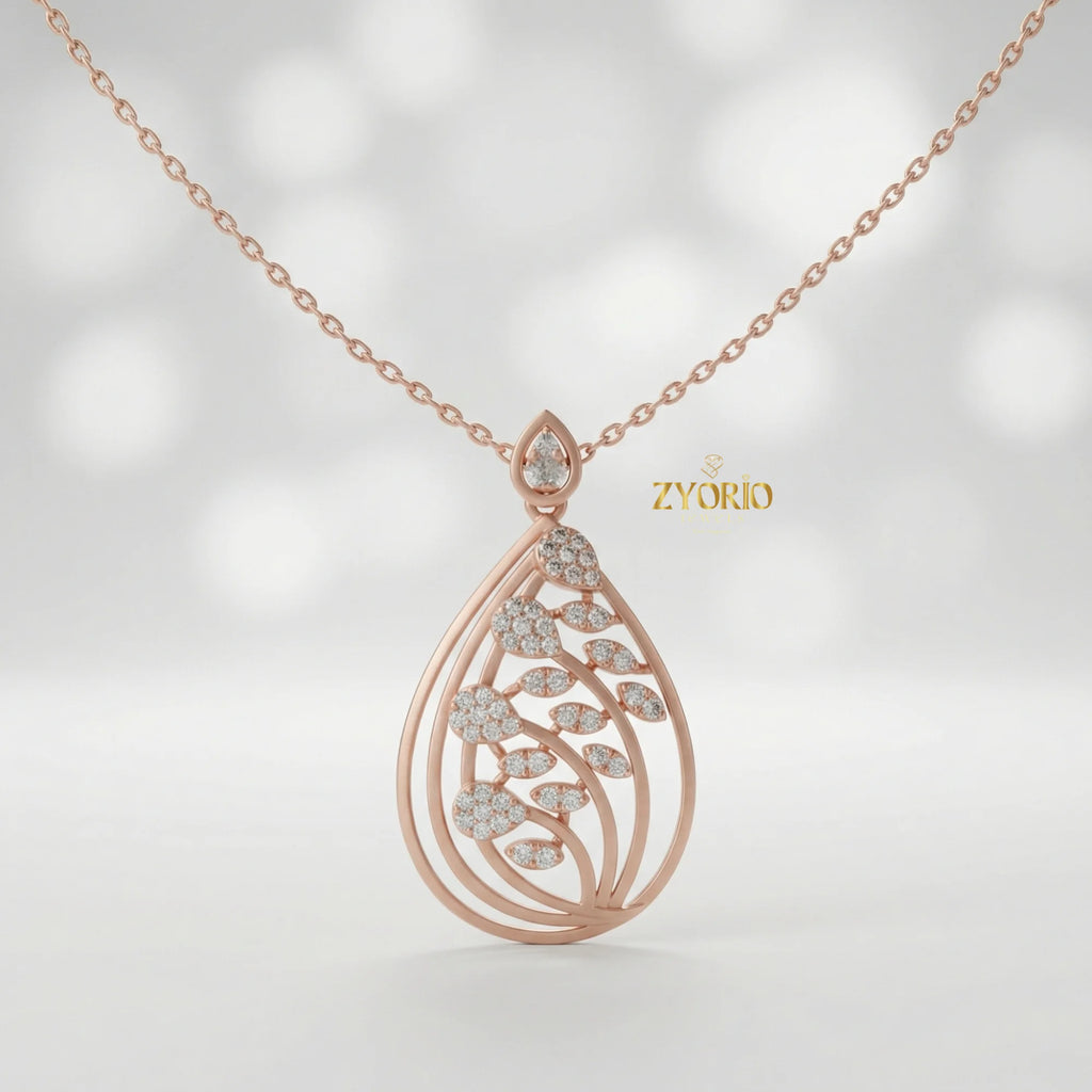 Luxury 14K 18K Gold Leaf Diamond Pendant Necklace for Women, Elegant Teardrop Nature Design Link Chain Jewelry for Engagement