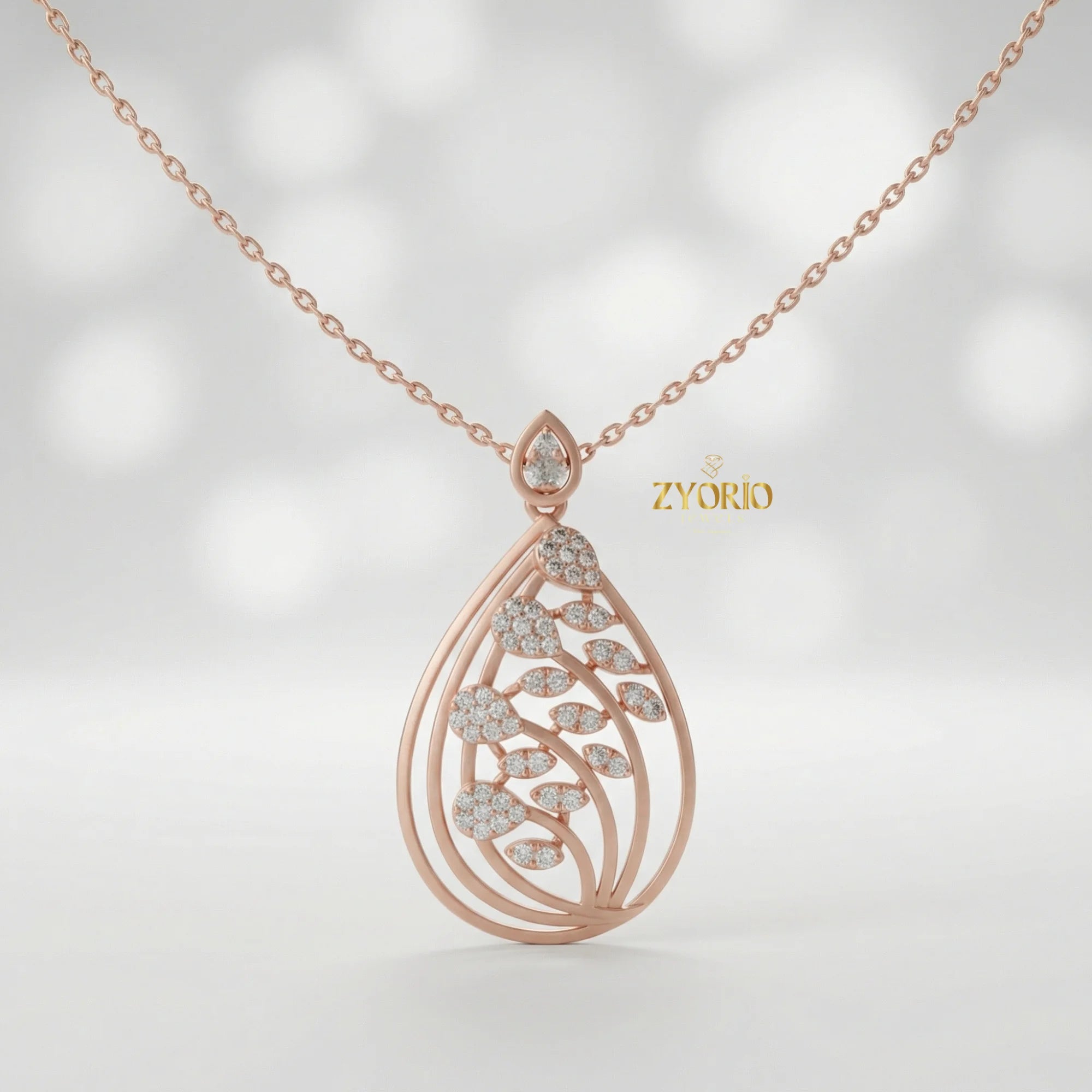 Luxury 14K 18K Gold Leaf Diamond Pendant Necklace for Women, Elegant Teardrop Nature Design Link Chain Jewelry for Engagement
