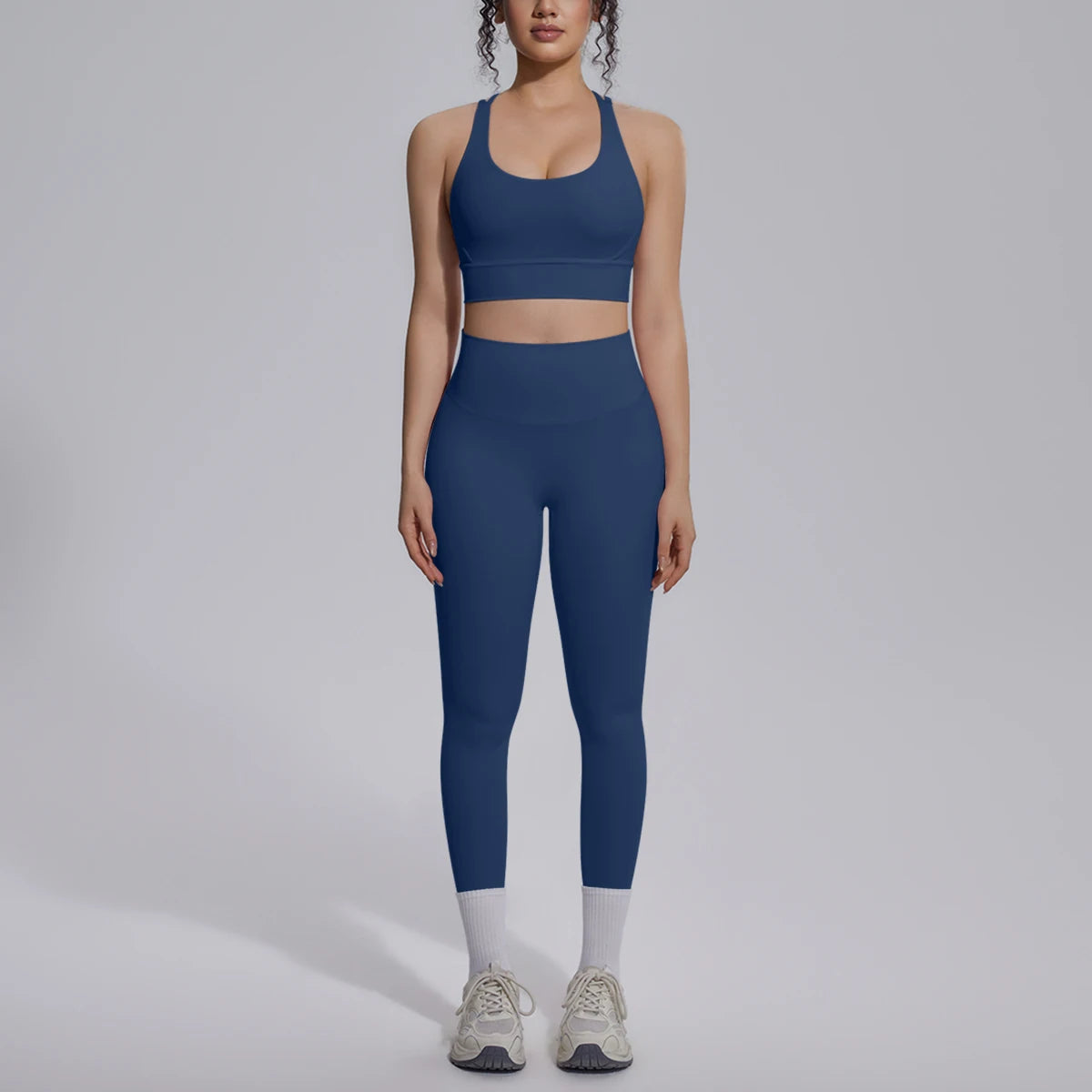 2PCS Yoga Set Summer Gym Sports Running Yoga Clothing Solid Color Cross Bra Workout Top High Waisted Quick Drying Fitness Pants